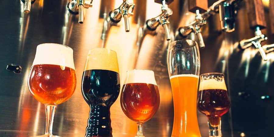 The Beer Taps In A Pub. Nobody. Selective Focus. Alcohol Concept craft beer restaurants